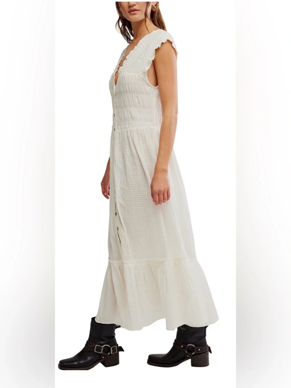 FREE PEOPLE Desert Dazed Dress /White Button-Front Maxi Dress size extra large - Picture 7 of 15